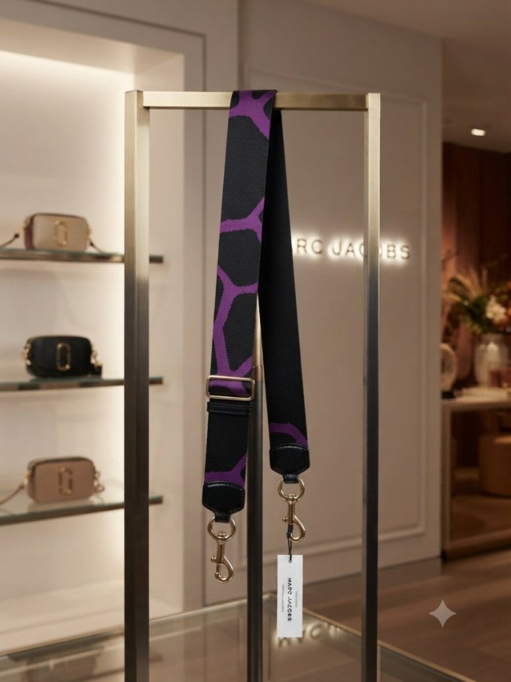 Marc Jacobs Black and Purple Adjustable Shoulder Strap with Gold Hardware